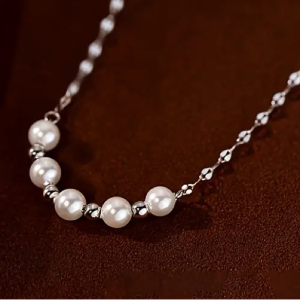 Silver Stainless Steel Pearl Necklace - Picture 2 of 3